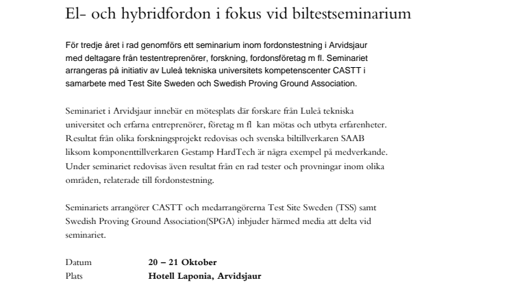 El- och hybridfordon i fokus vid Biltestseminarium