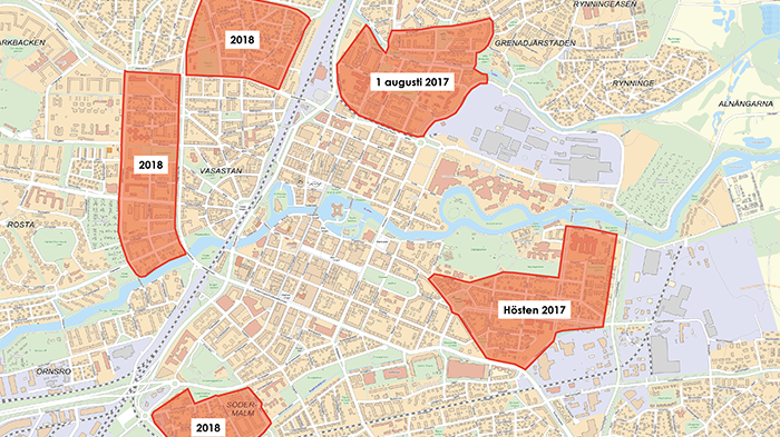 Här inför kommunen parkeringsavgift under 2017 och 2018.