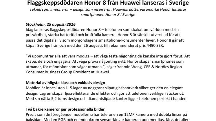 Flaggskeppsdödaren Honor 8 från Huawei lanseras i Sverige
