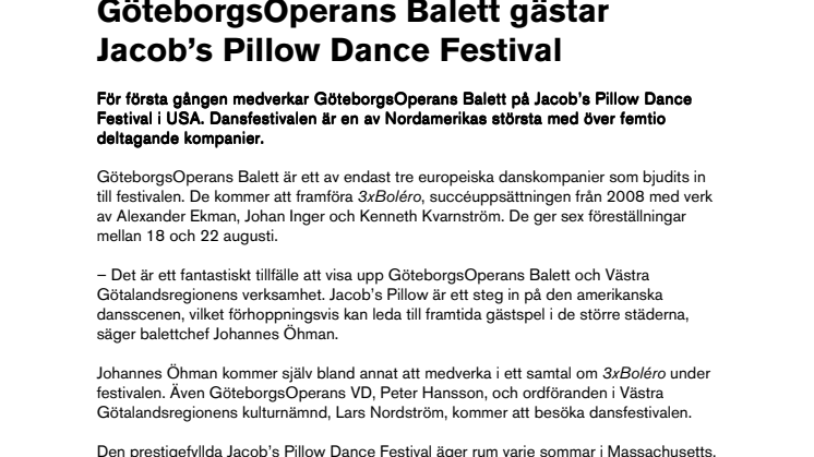 GöteborgsOperans Balett gästar Jacob’s Pillow Dance Festival 18-22 augusti 2010