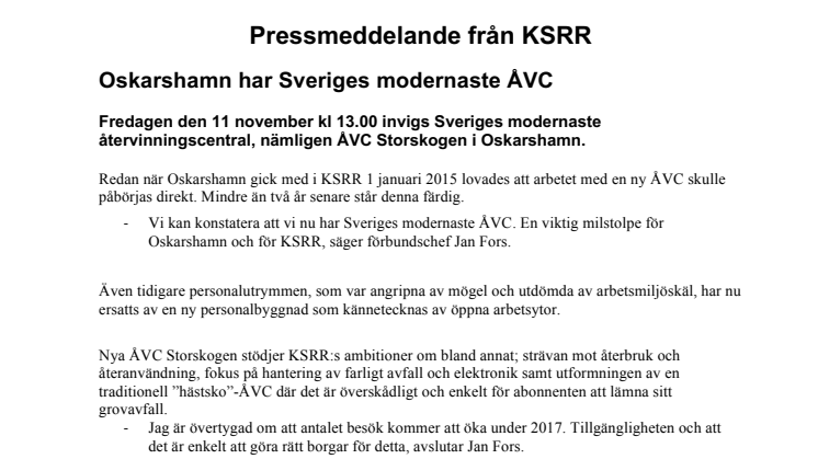 Oskarshamn har Sveriges modernaste ÅVC
