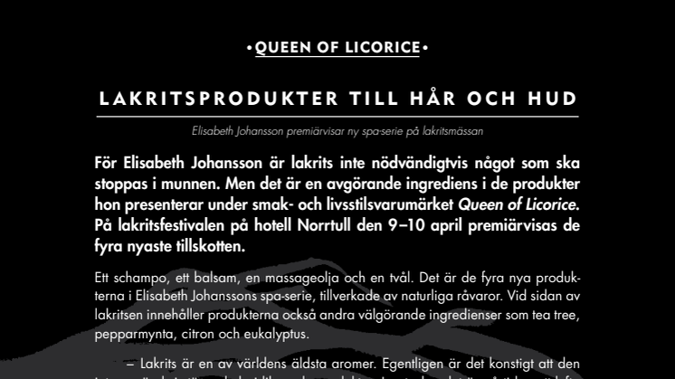 OS-konditorn Elisabeth Johansson premiärvisar ny spa-serie på Lakritsfestivalen 9-10 april