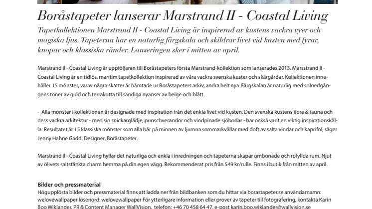 Boråstapeter lanserar Marstrand II - Coastal Living