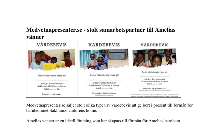 Medvetnapresenter.se - stolt samarbetspartner till Amelias vänner 