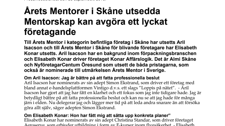 Årets Mentorer i Skåne utsedda! Mentorskap kan avgöra ett lyckat företagande