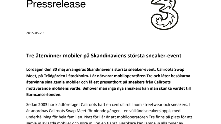 Tre återvinner mobiler på Skandinaviens största sneaker-event