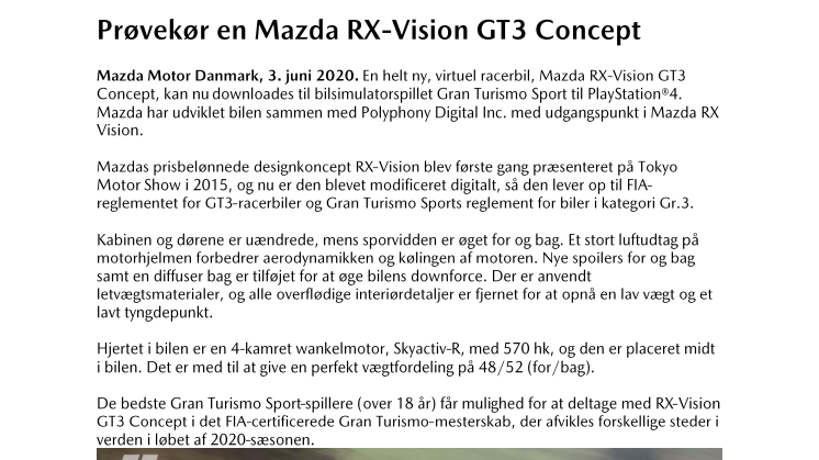 Prøvekør en Mazda RX-Vision GT3 Concept