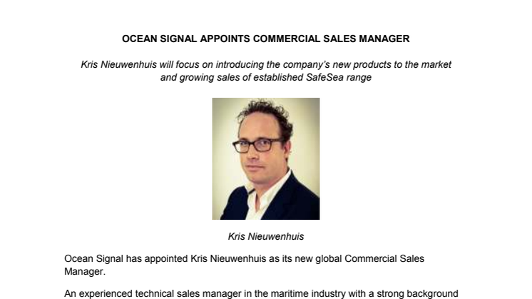 Ocean Signal Appoints Commercial Sales Manager
