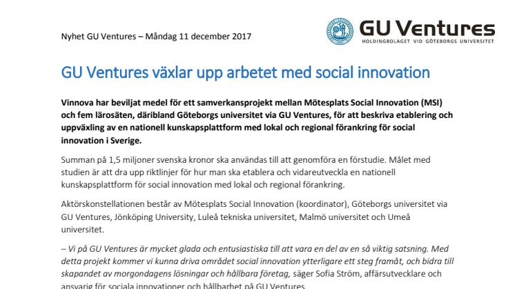 GU Ventures växlar upp arbetet med social innovation