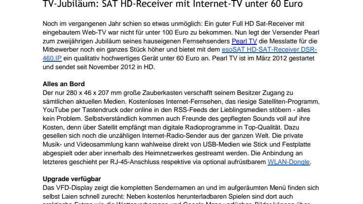TV-Jubiläum: SAT HD-Receiver mit Internet-TV unter 60 Euro