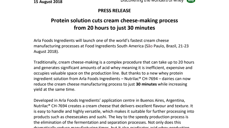 Protein solution cuts cream cheese-making process from 20 hours to just 30 minutes