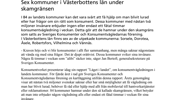Sex kommuner i Västerbottens län under skamgränsen