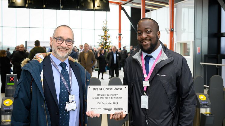 Brent Cross West is open! Thameslink's Interim Chief Customer Officer Mark Pavlides (left) and Station Manager Marc Asamoah were at the official opening to welcome the station's first customers