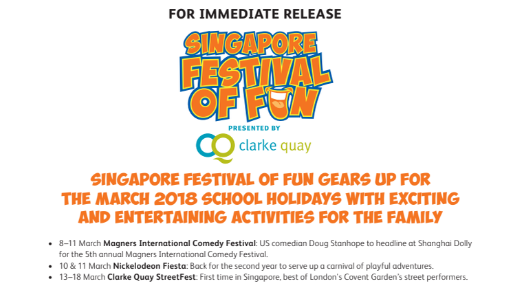 Singapore Festival of Fun gears up for the March 2018 school holidays with exciting and entertaining activities for the family