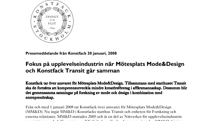 Fokus på upplevelseindustrin när Mötesplats Mode&Design och Konstfack Transit går samman 