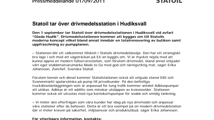 Statoil tar över drivmedelsstation i Hudiksvall