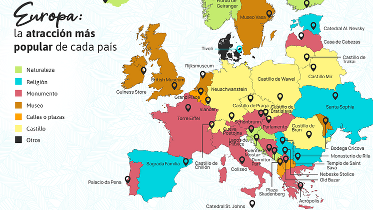 Mapa: Descubre las atracciones más populares de Europa, por país