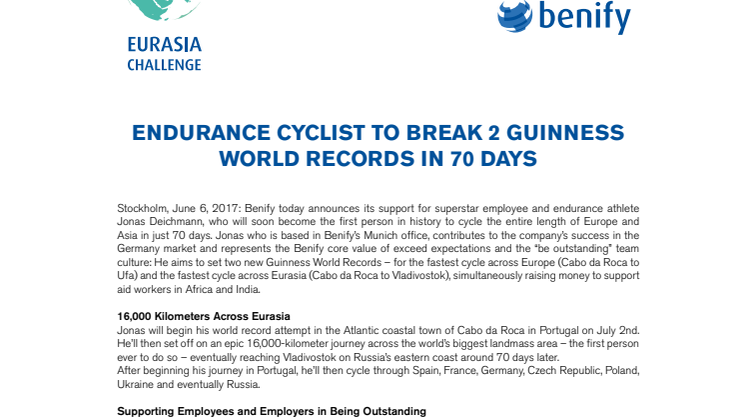 Benify’s Jonas Deichmann completes world-first Eurasia cycle in just 64 days