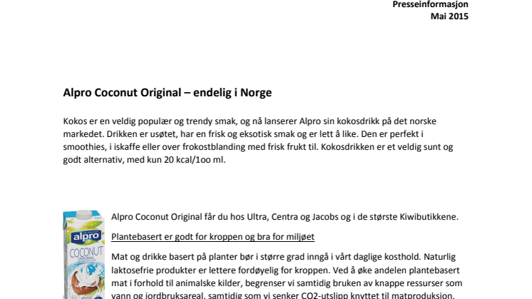 Alpro Coconut Original – endelig i Norge