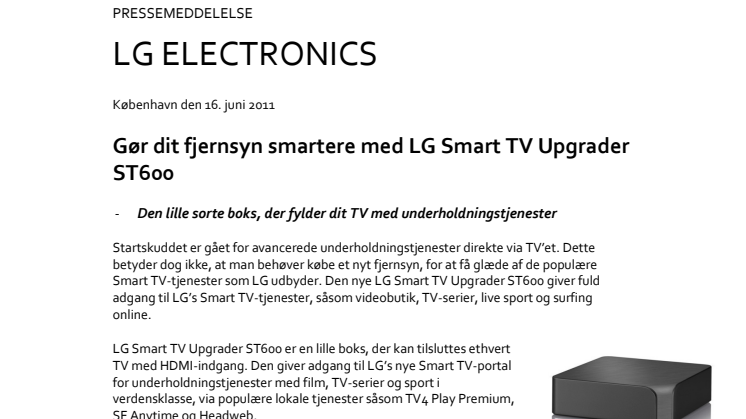 Gør dit fjernsyn smartere med LG Smart TV Upgrader ST600
