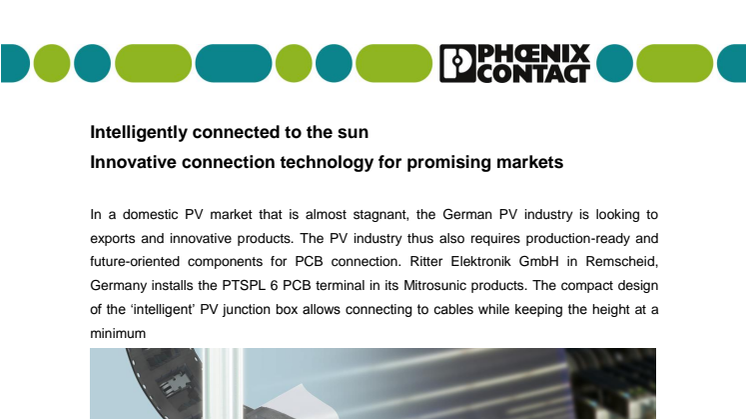 Intelligently connected to the sun: Innovative connection technology for promising markets