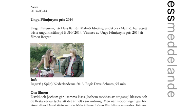 Unga Filmjuryns pris 2014