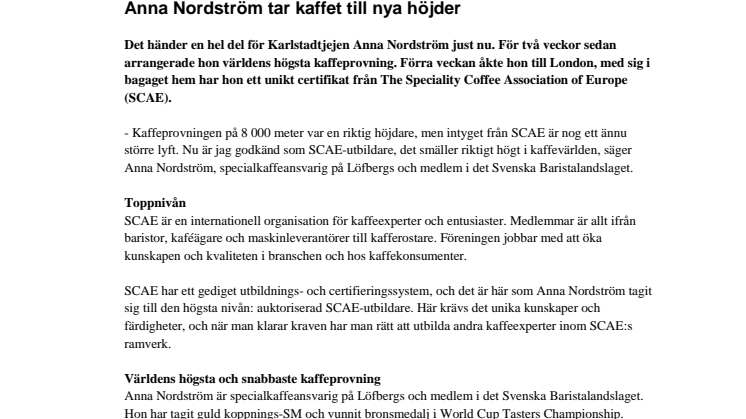 Anna Nordström tar kaffet till nya höjder