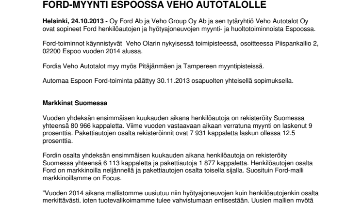 FORD-MYYNTI ESPOOSSA VEHO AUTOTALOLLE