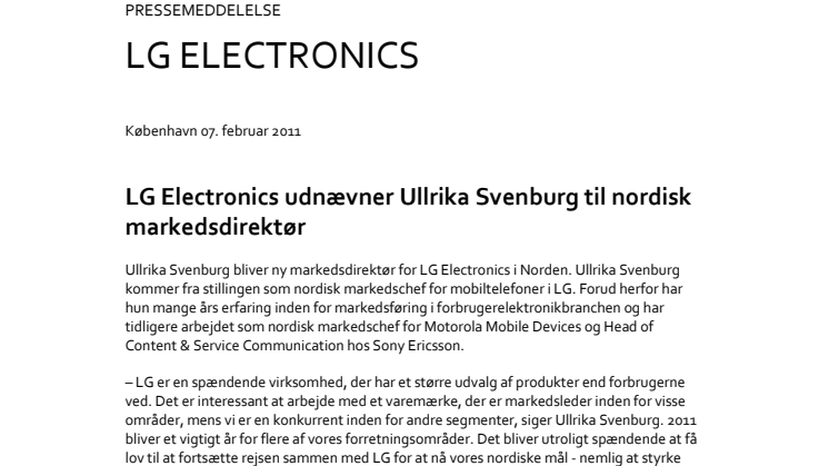 LG Electronics udnævner Ullrika Svenburg til nordisk markedsdirektør