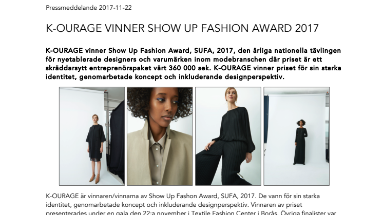 K-OURAGE VINNER SHOW UP FASHION AWARD 2017