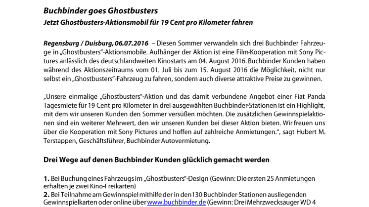 Buchbinder goes Ghostbusters - Aktionsmobil für 19 Cent pro Kilometer fahren