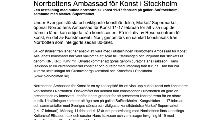 Norrbottens Ambassad för Konst i Stockholm