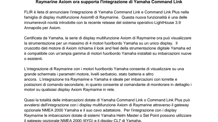 Raymarine Axiom ora supporta l'integrazione di Yamaha Command Link 