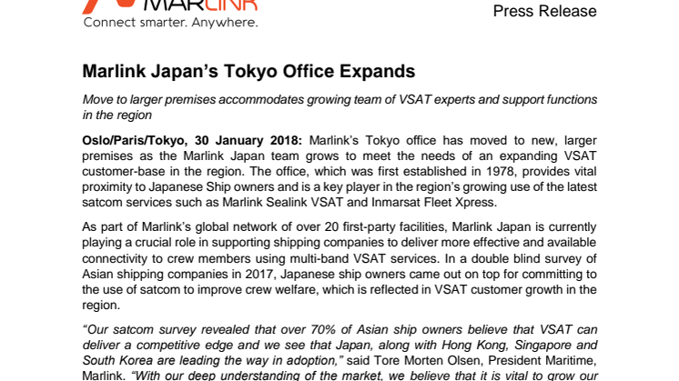 Marlink: Marlink Japan’s Tokyo Office Expands 