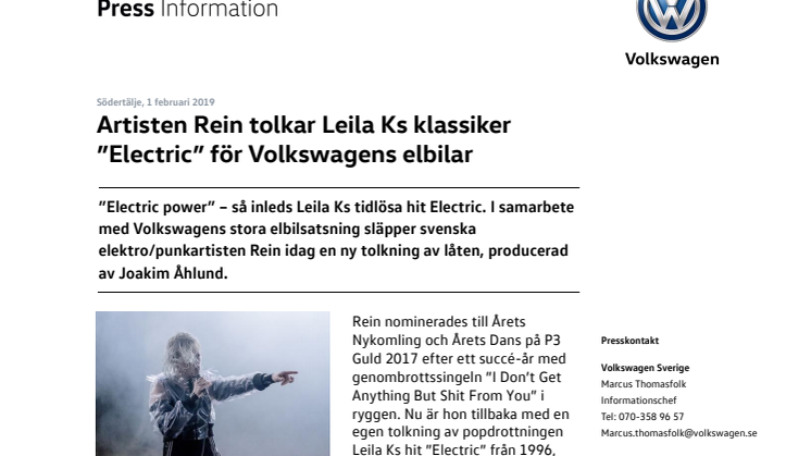 Artisten Rein tolkar Leila Ks klassiker ”Electric” för Volkswagens elbilar