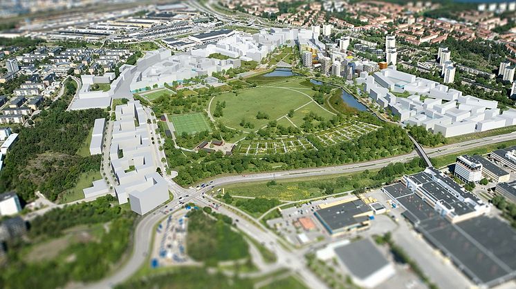 Visionsbild över Årstafältet från Stockholms Stads hemsida. 