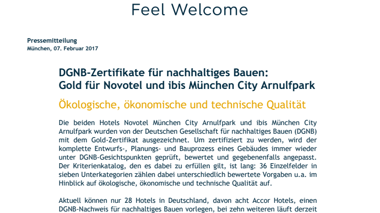 ​DGNB-Zertifikate für nachhaltiges Bauen: Gold für Novotel und ibis München City Arnulfpark