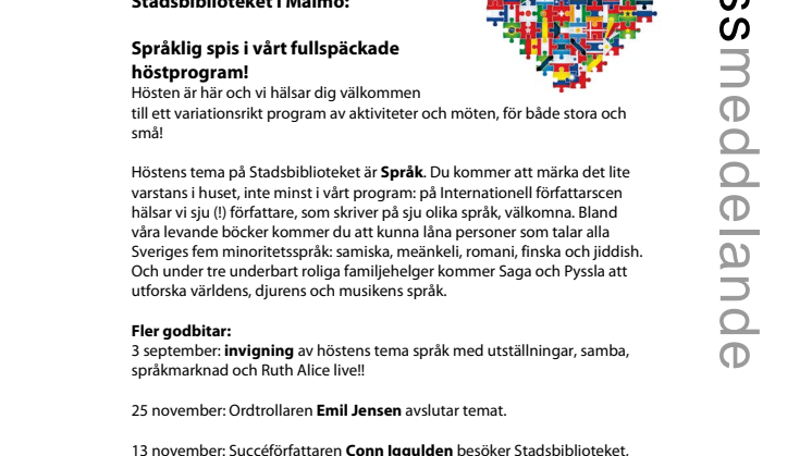 Stadsbiblioteket i Malmö: Språklig spis i vårt fullspäckade höstprogram!