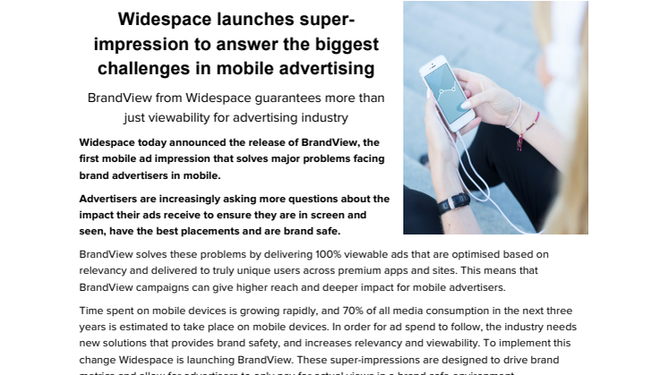 Widespace lanserar BrandView som svar på de största utmaningarna för mobilannonsörer - Superimpression som garanterar mer än viewability