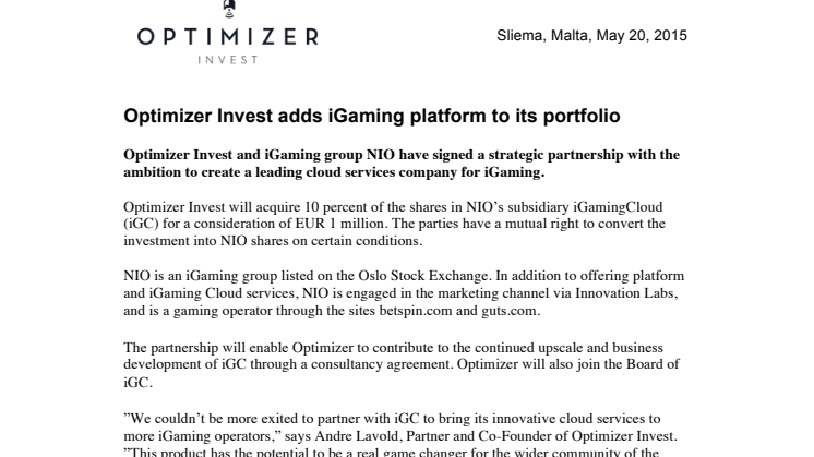 Optimizer Invest adds iGaming platform to its portfolio