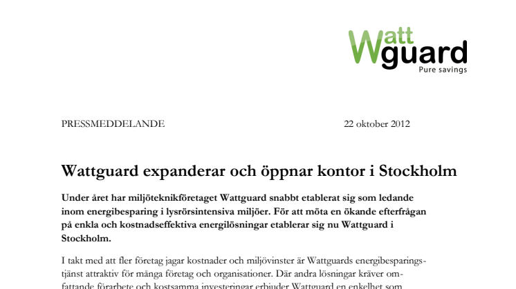 Wattguard expanderar och öppnar kontor i Stockholm