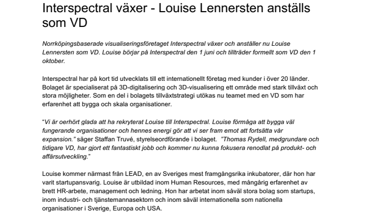 ​Interspectral växer - Louise Lennersten anställs som VD