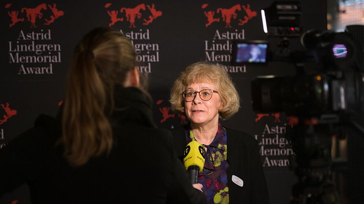 Jury Chair Boel Westin at the Astrid Lindgren Memorial Award announcement in 2019.