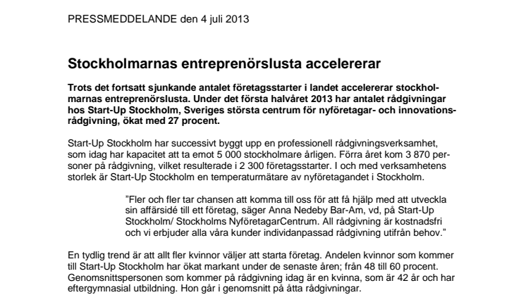 Stockholmarnas entreprenörslusta accelererar