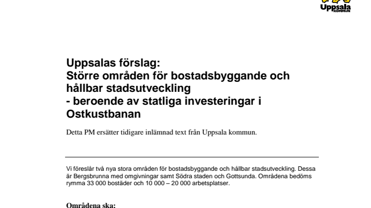 Uppsala kommun förslag inskickat till regeringens utredning