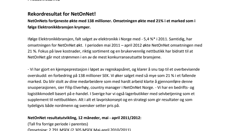 Rekordresultat for NetOnNet!