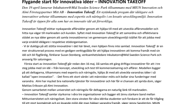 Flygande start för innovativa idéer – INNOVATION TAKEOFF