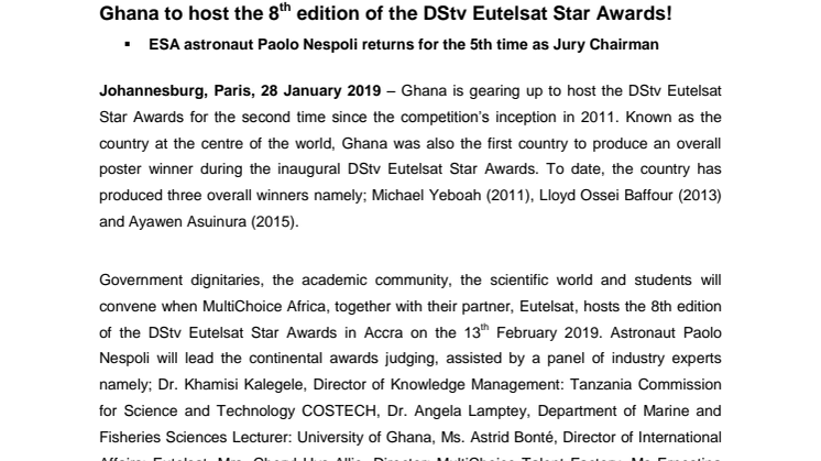 Ghana to host the 8th edition of the DStv Eutelsat Star Awards!  