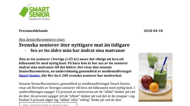 Nya SeniorBarometern visar: Svenska seniorer äter nyttigare mat än tidigare