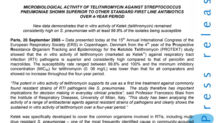 TELITHROMYCIN AGAINST STREPTOCOCCUS PNEUMONIAE SHOWN SUPERIOR